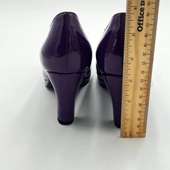miss left Purple Low Platform High Chunky Heeled Slip On Round Toe Pump - Picture 5 of 6